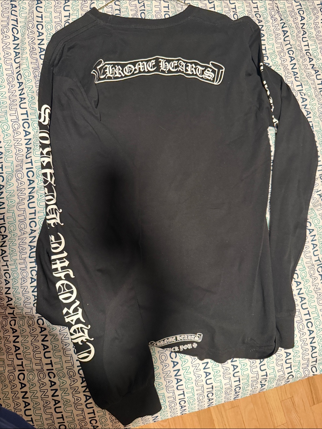 Chrome Hearts Black Long-Sleeve Logo Tee With White Script